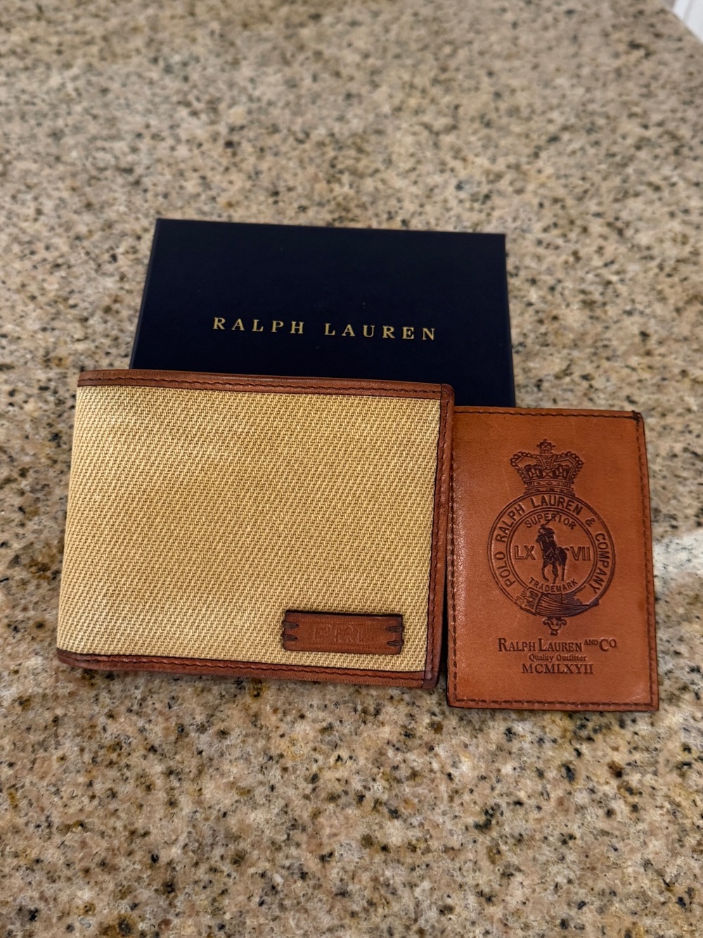 Vintage Polo Ralph Lauren Brown Leather & Canvas Bifold Wallet Brown Super Rare